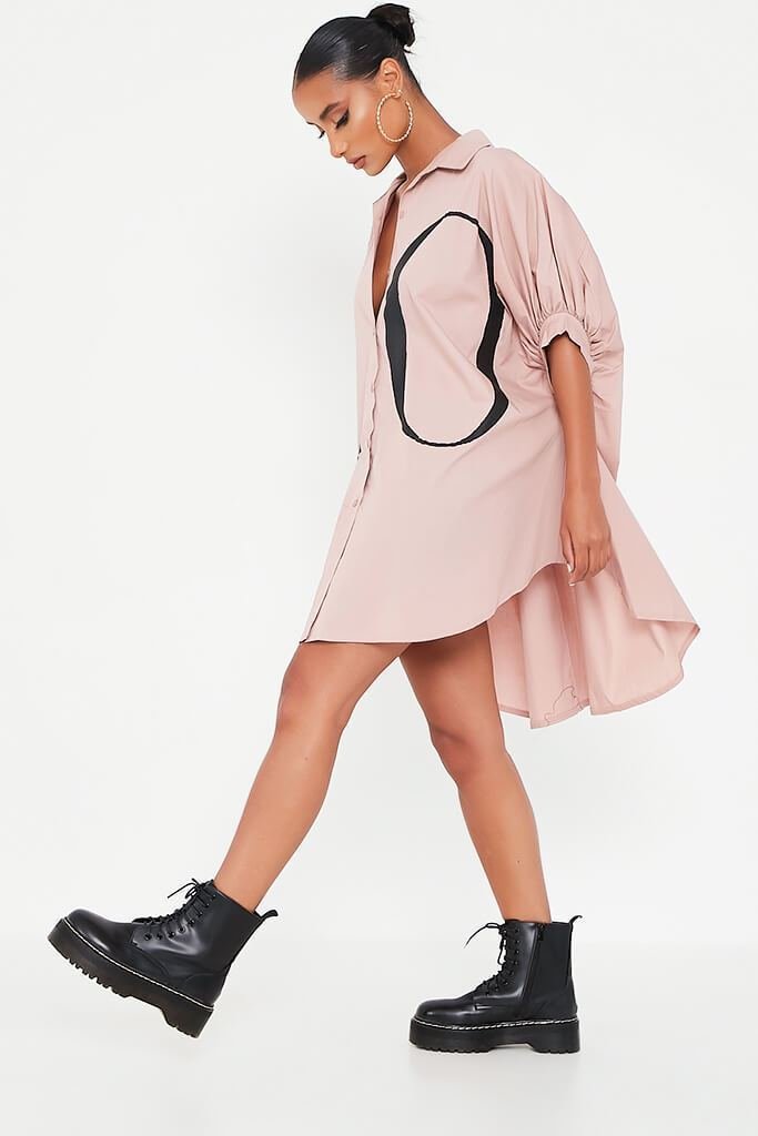 Oversized Printed Love Shirt Dress (Baby Pink)