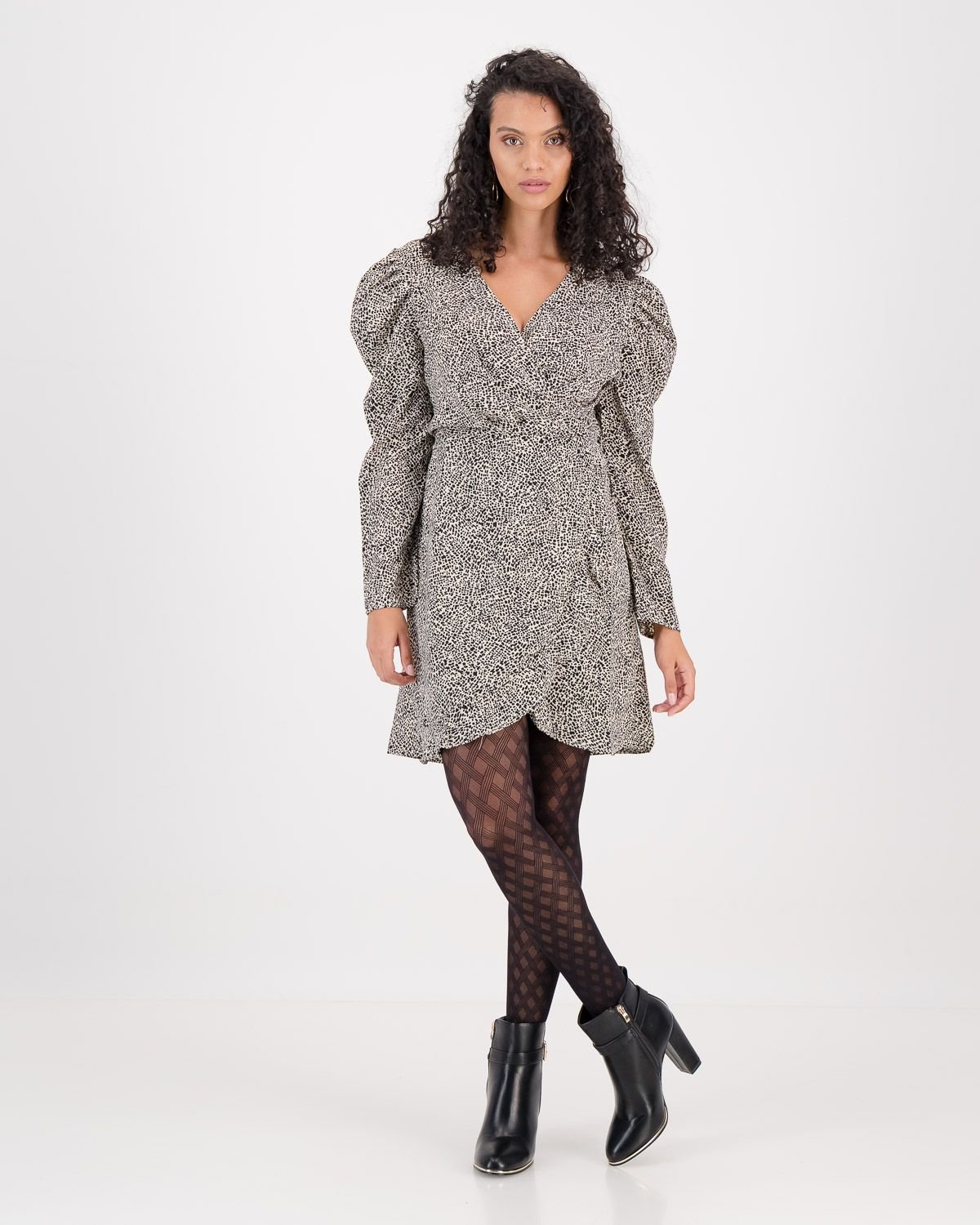 cream dress with black spots