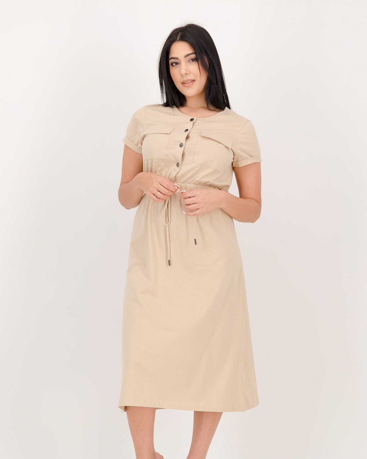 India Tie Waist Utility Dress (Stone)